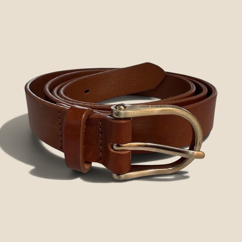 Lands End Cognac Brown Leather Belt XL Silver D-Ring Buckle 489716